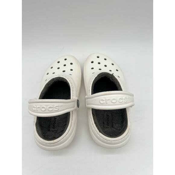 Crocs Sandals Clogs Shoes Kids Children’s 1 Lined Croc White Gray Fuzzy Insole - Picture 3 of 12